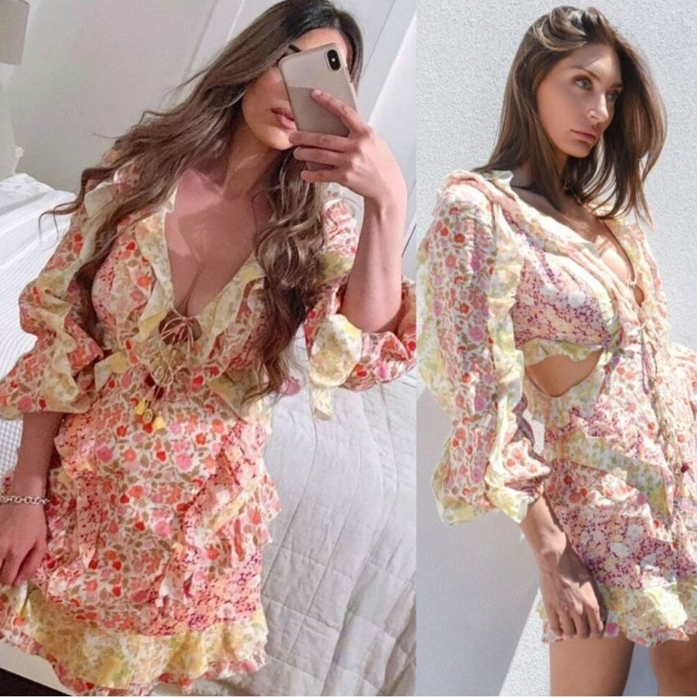 Floral Ruffle Dress with Yellow Accents